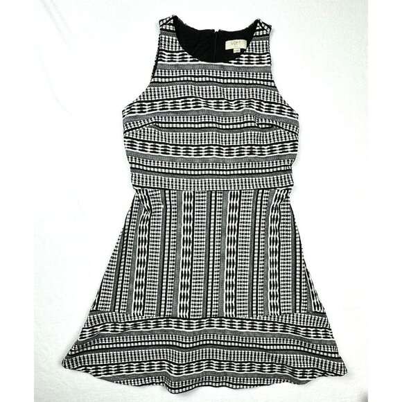 LOFT Outlet Petite Womens Black And White size 6P‎ Woven Pattern Dress - Picture 1 of 14